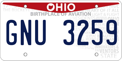 OH license plate GNU3259