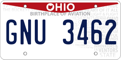 OH license plate GNU3462