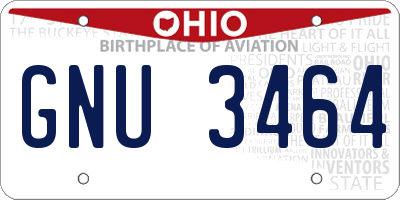 OH license plate GNU3464