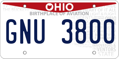 OH license plate GNU3800