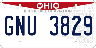 OH license plate GNU3829