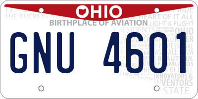 OH license plate GNU4601