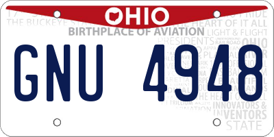 OH license plate GNU4948