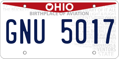 OH license plate GNU5017