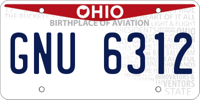 OH license plate GNU6312