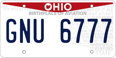 OH license plate GNU6777