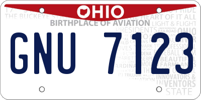 OH license plate GNU7123