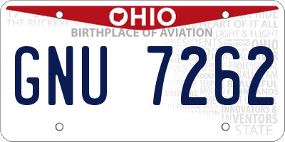 OH license plate GNU7262