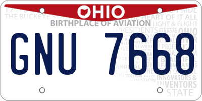 OH license plate GNU7668