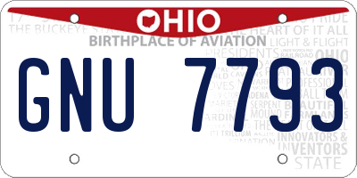 OH license plate GNU7793