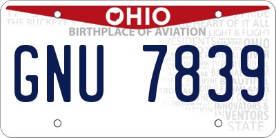 OH license plate GNU7839