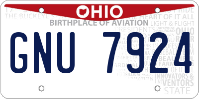 OH license plate GNU7924