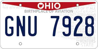OH license plate GNU7928