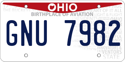 OH license plate GNU7982