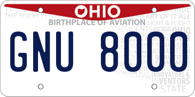 OH license plate GNU8000