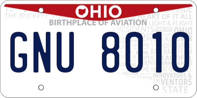 OH license plate GNU8010