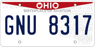 OH license plate GNU8317