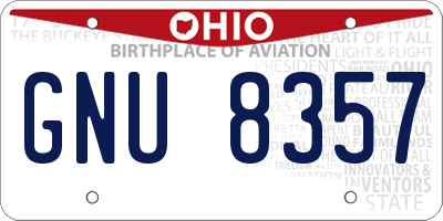 OH license plate GNU8357