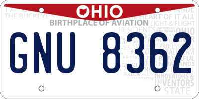 OH license plate GNU8362