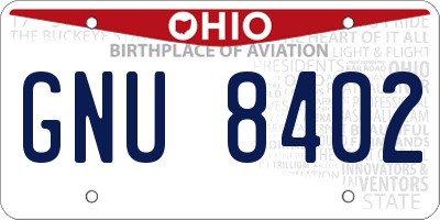 OH license plate GNU8402