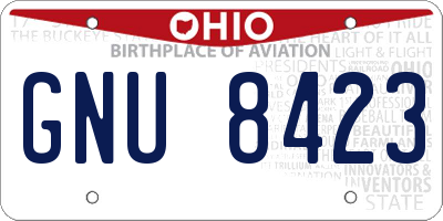 OH license plate GNU8423