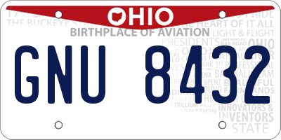 OH license plate GNU8432