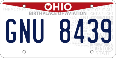 OH license plate GNU8439
