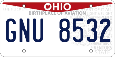 OH license plate GNU8532