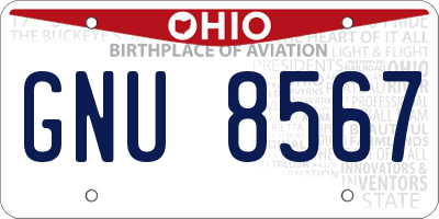 OH license plate GNU8567