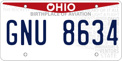 OH license plate GNU8634