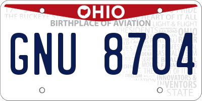OH license plate GNU8704