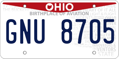 OH license plate GNU8705