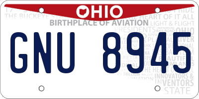 OH license plate GNU8945