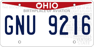 OH license plate GNU9216