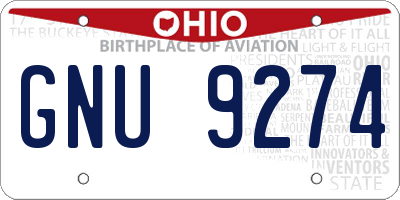 OH license plate GNU9274