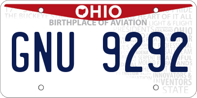 OH license plate GNU9292