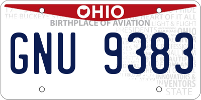 OH license plate GNU9383
