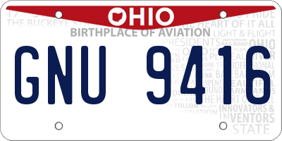 OH license plate GNU9416