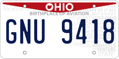 OH license plate GNU9418