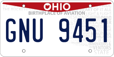 OH license plate GNU9451