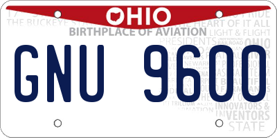 OH license plate GNU9600