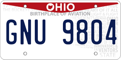 OH license plate GNU9804