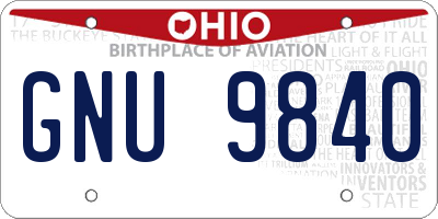 OH license plate GNU9840