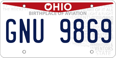 OH license plate GNU9869