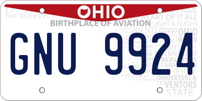 OH license plate GNU9924