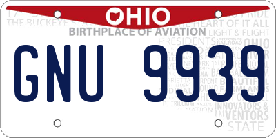 OH license plate GNU9939