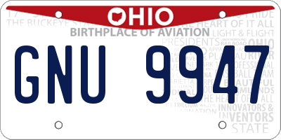 OH license plate GNU9947