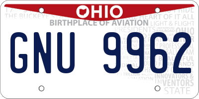 OH license plate GNU9962