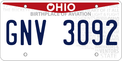 OH license plate GNV3092