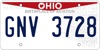 OH license plate GNV3728